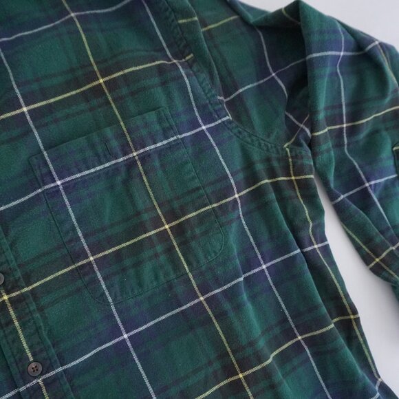 Vintage Lands' End Green Navy Plaid 100% Cotton Button Down Dress Shirt 2XL Tall - Picture 8 of 9